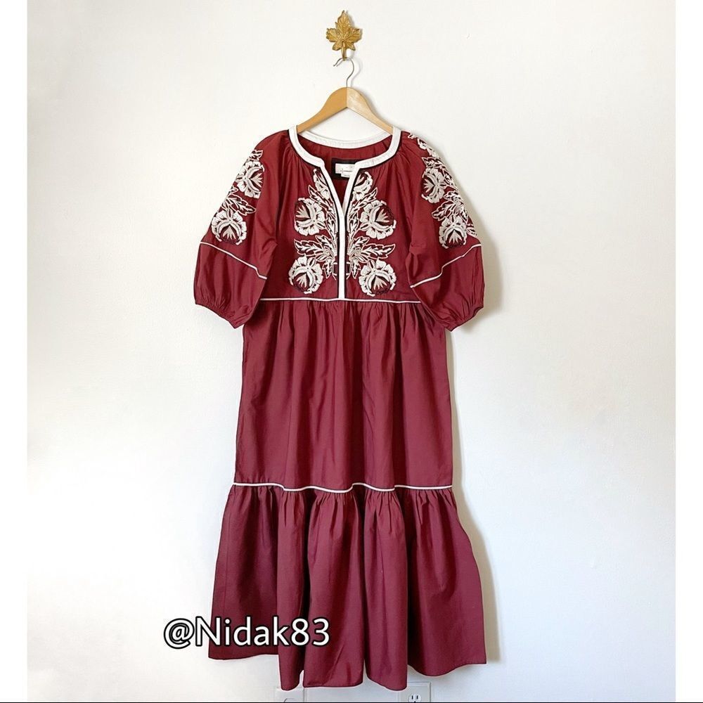 Anthropologie Gretel embroidered brown maxi dress Medium NWOT